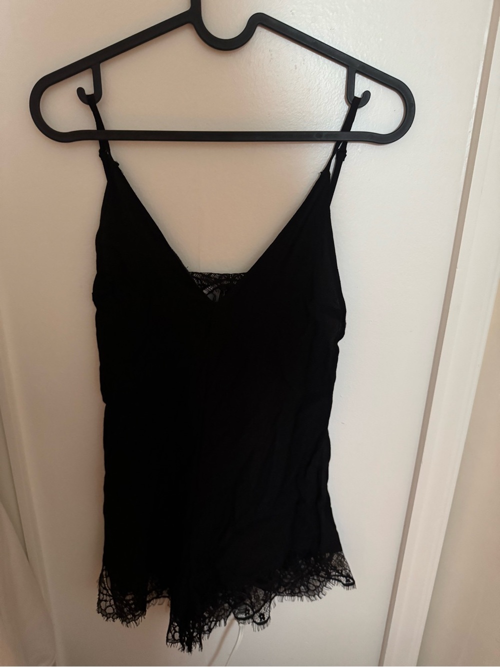 Lovers + Friends Black Lace-Trim Slip Top